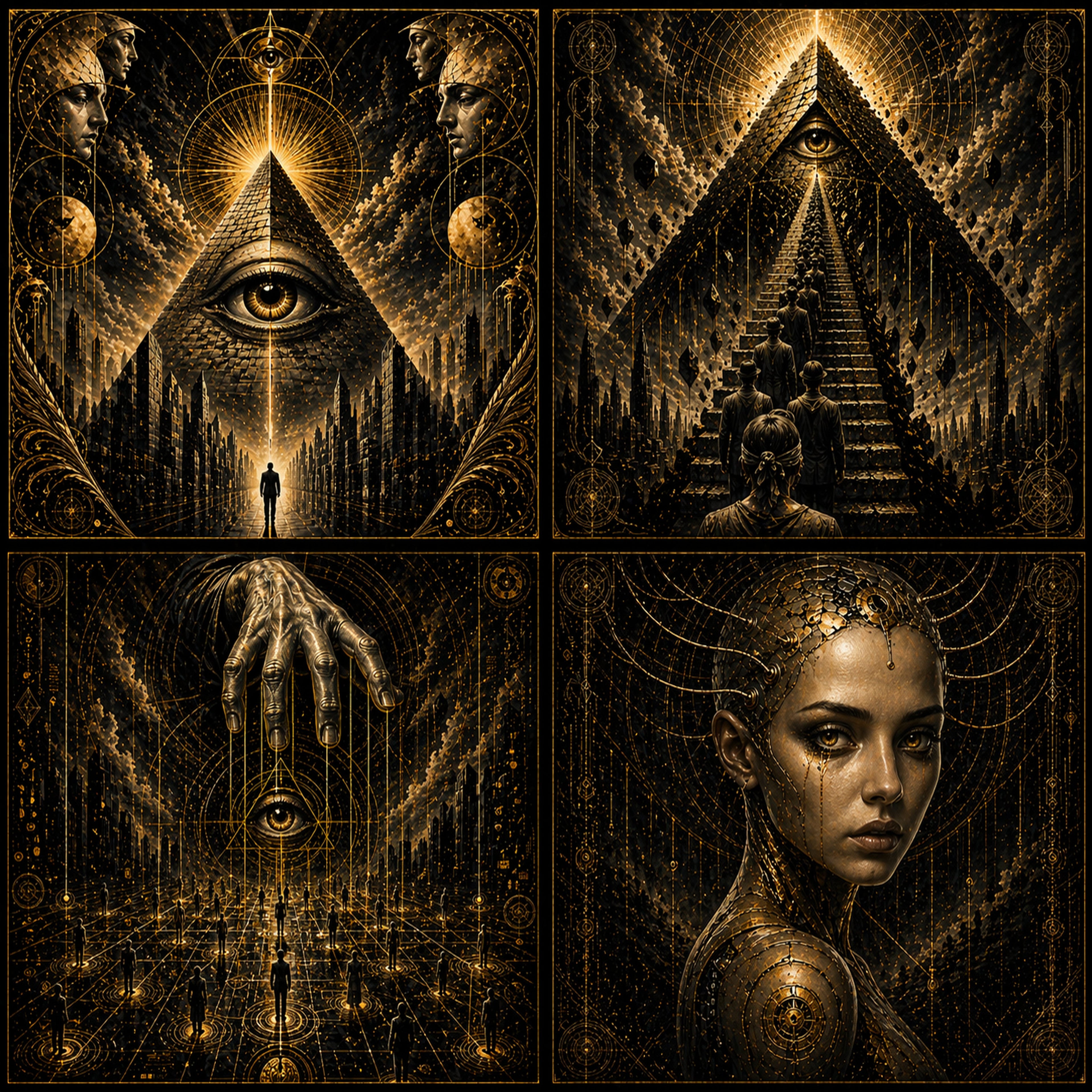 'Question Everything' 4 - Piece Framed Canvas Abstract Art Nouveau Fine Art Series Bundle (15% Discount)